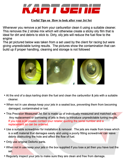 Kart Genie Measured Rotax Carburettor Jets In Senzo Box