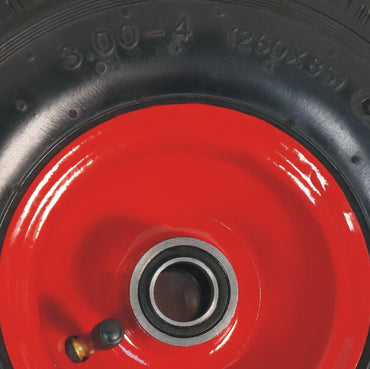 Red Steel Rim Pneumatic Wheel- 300-4- Bent Valve