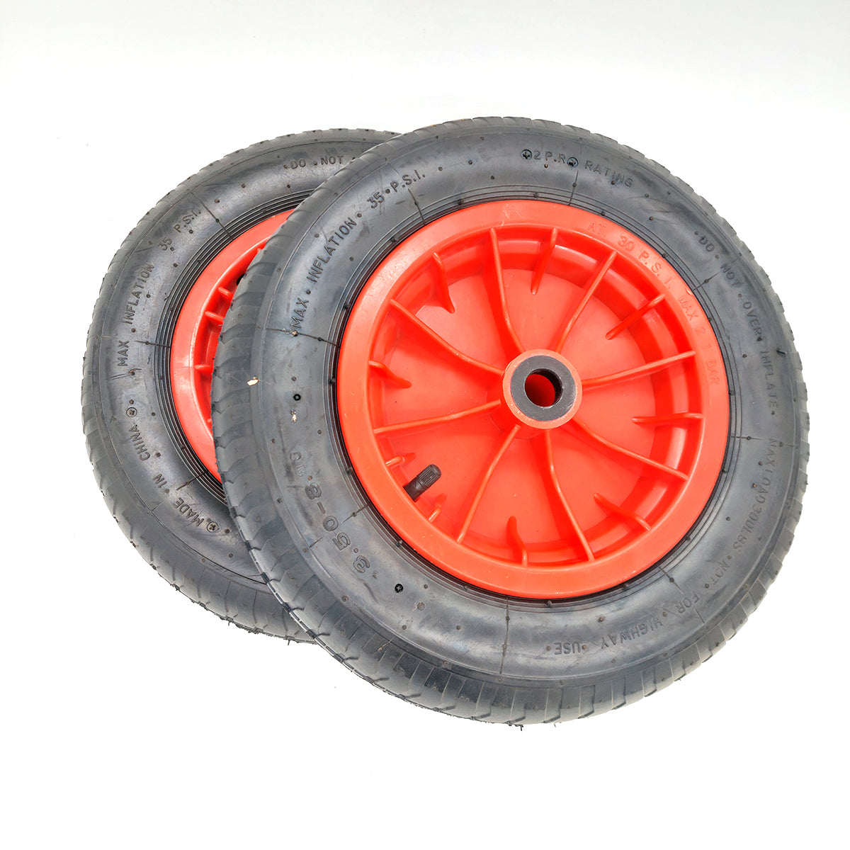 Pair of 14" Pneumatic Wheels Red 3.50-8