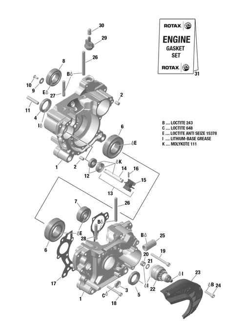 Rotax Max crankcase exploded parts diagram