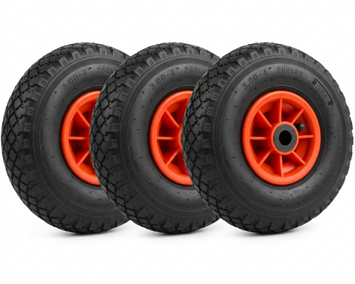 10" Wheel 3.00-4 Pneumatic Trolley Wheels (20mm Bore) x3