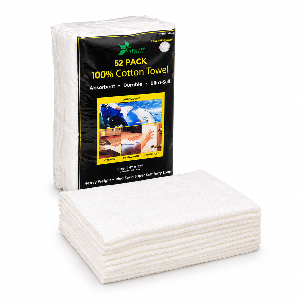 100% Cotton Shop, Automotive, Cleaning Towels - 52 Pack