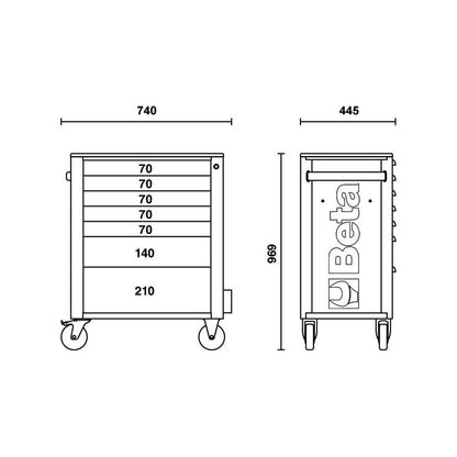 Beta Tools 7 Draw Rollercab - Grey - Rsc24/7-N