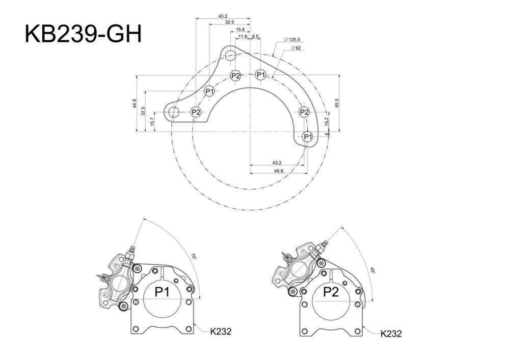 Support for MA21 Brake Caliper Minikart - Chromed