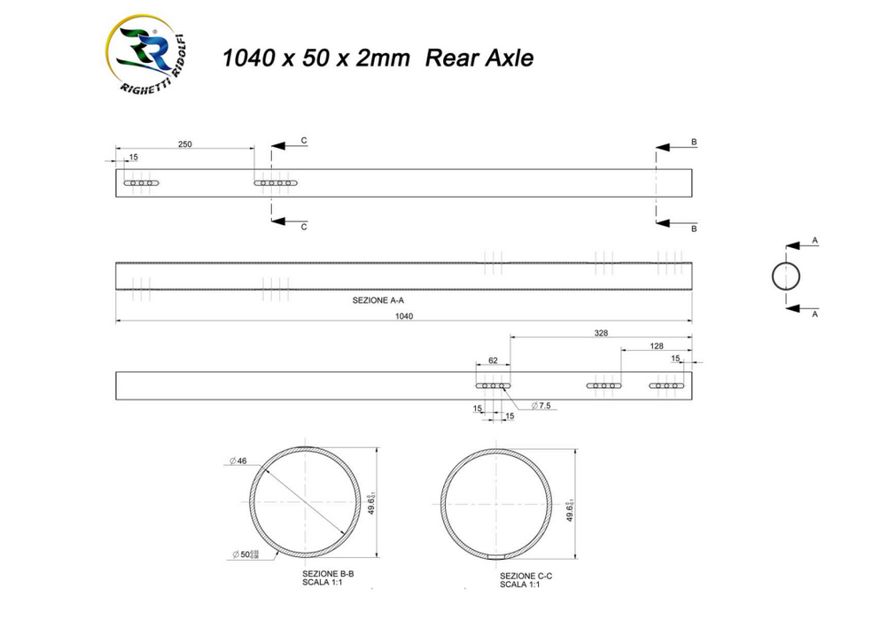 Rear Axle 50mm x 1040mm 2mm Black