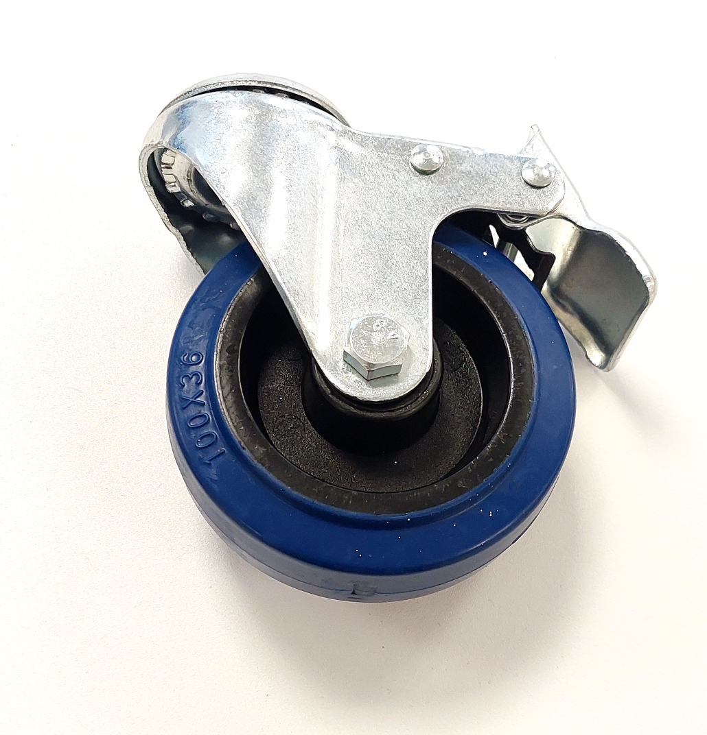 Trolley Wheel Components Large Blue Castor Wheel For 4 Wheel Trolley 100x36mm – KKC Kart Components
