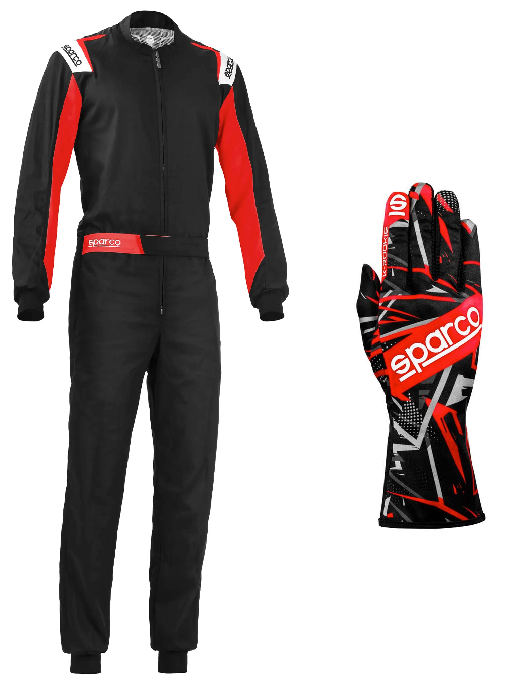 Sparco Rookie Race Suit & Glove Pair Black/Red
