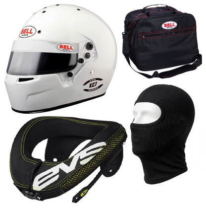 Bell KC7 Child Helmet, Balaclava, Bag & EVS R3 Neck Brace Support Racewear Bundle