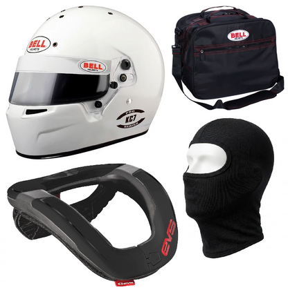 Bell KC7 Child Helmet, Balaclava, Bag & EVS R4 Neck Brace Support Racewear Bundle