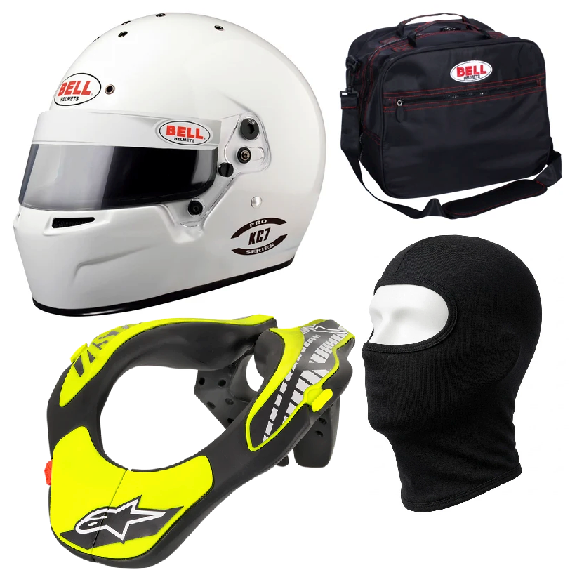 Bell KC7 Child Helmet, Balaclava, Bag & Alpinestars Neck Brace Support Racewear Bundle