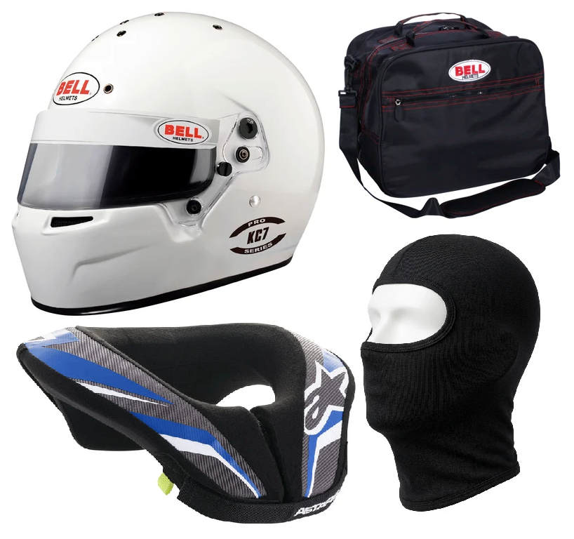 Bell KC7 Child Helmet, Balaclava, Bag & Alpinestars Neck Brace Support Racewear Bundle