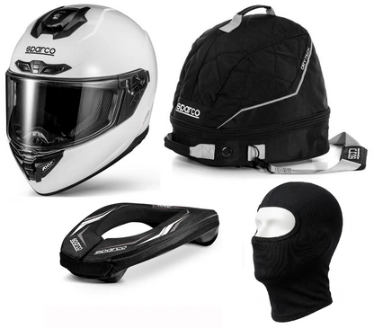 Sparco X-Pro Helmet, Neck Protection Support & Helmet Bag Bundle (FREE BALACLAVA)