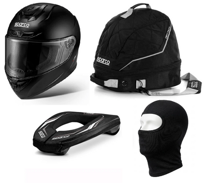 Sparco X-Pro Helmet, Neck Protection Support & Helmet Bag Bundle (FREE BALACLAVA)