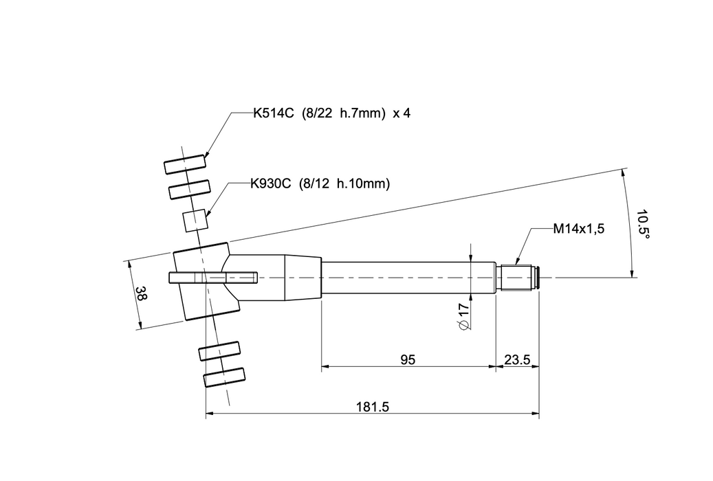 General Stub Axle 17mm 6082RS (95mm Shaft)