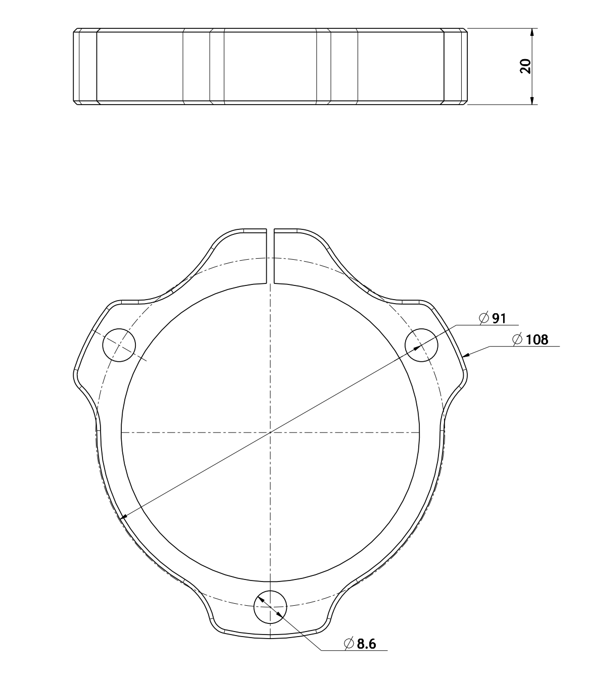 Aluminium Bearing Carrier 40-50mm 3 Bolt Magnesium