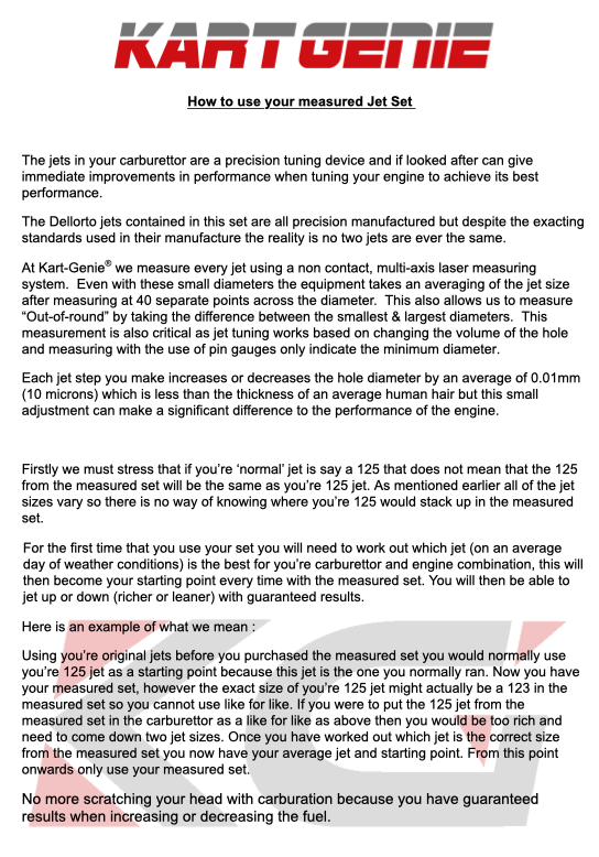 Kart Genie Measured Rotax Carburettor Jets In Senzo Box