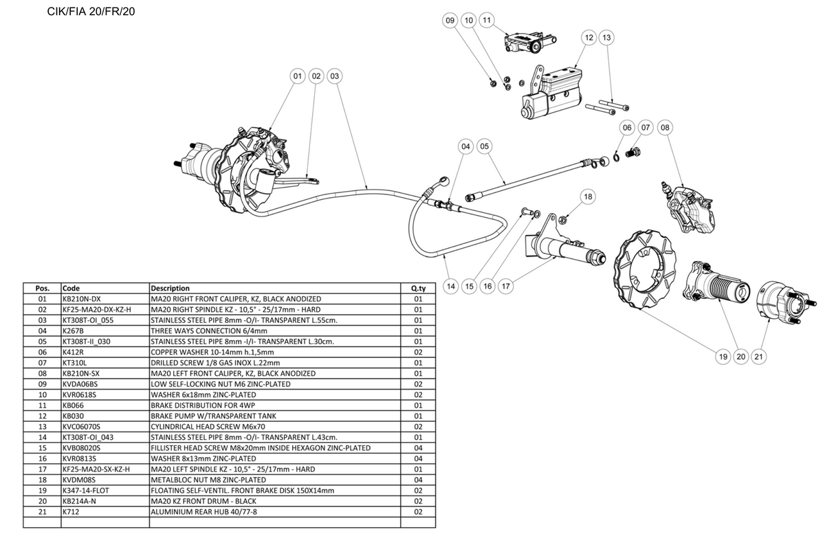 Complete front brake kit MA20 WP, black anodized