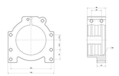 Double Aluminium Bearing Carrier 40-50mm 4 Bolt - Right -Black