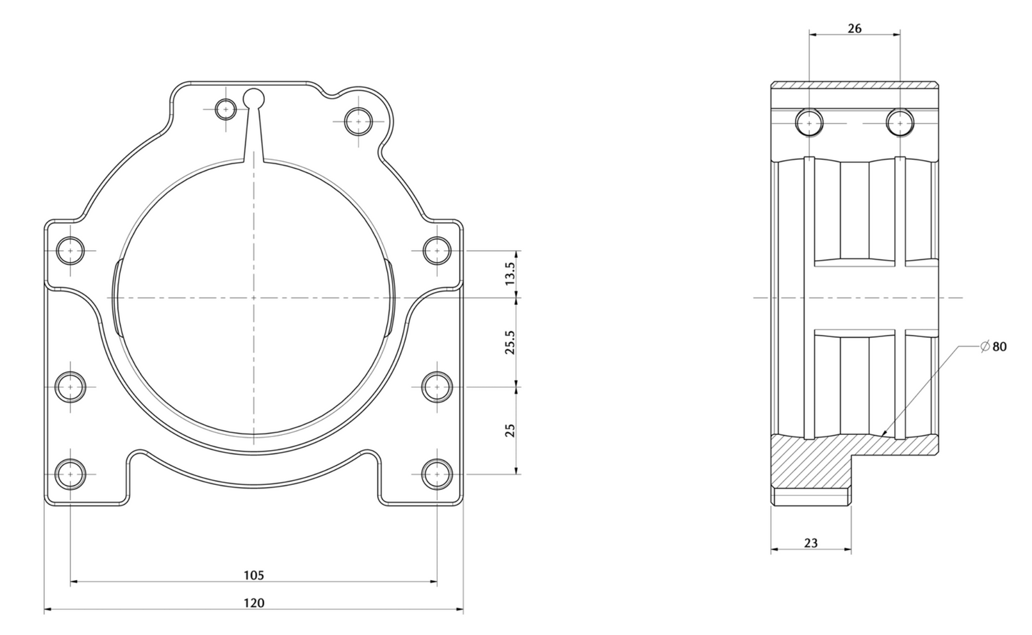 Double Aluminium Bearing Carrier 40-50mm 4 Bolt - Left -Black