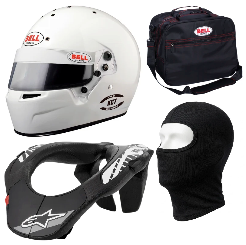 Bell KC7 Child Helmet, Balaclava, Bag & Alpinestars Neck Brace Support Racewear Bundle