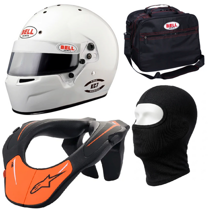 Bell KC7 Child Helmet, Balaclava, Bag & Alpinestars Neck Brace Support Racewear Bundle