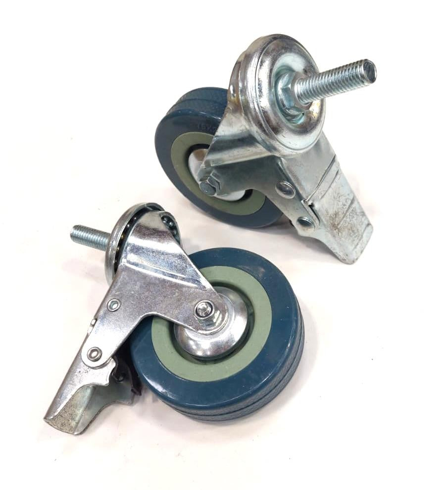 Blue Castor Wheel Pair 75x21mm M10 W/Brakes