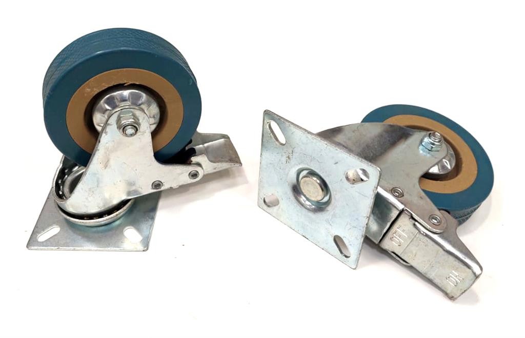 New Blue Castor Wheel Pair 75X21mm W/Plate (45mmm C2C) W/Brakes (Yellow)