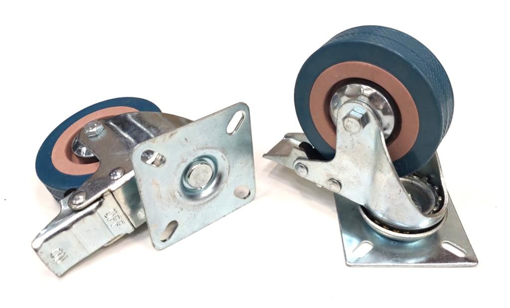 New Blue Castor Wheel Pair 75X21mm W/Plate (45mmm C2C) W/Brakes (Pink)