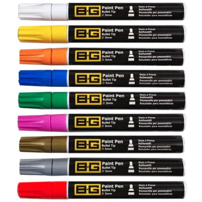 BG Tyre Paint Marker Pens 3mm Bullet Tip Karting
