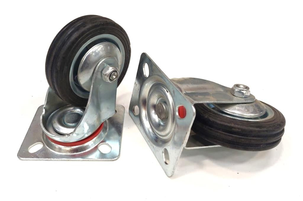 Black Castor Wheel Pair 75-25-45mm W/Plate (55/40mm C2C)