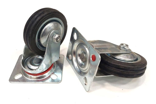 Black Castor Wheel Pair 75-25-45mm W/Plate (55/40mm C2C)