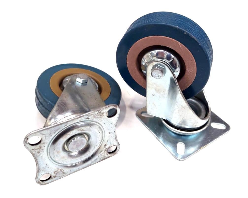 New Blue Castor Wheel Pair 75X21mm W/Plate (45mmm C2C) (Odd)