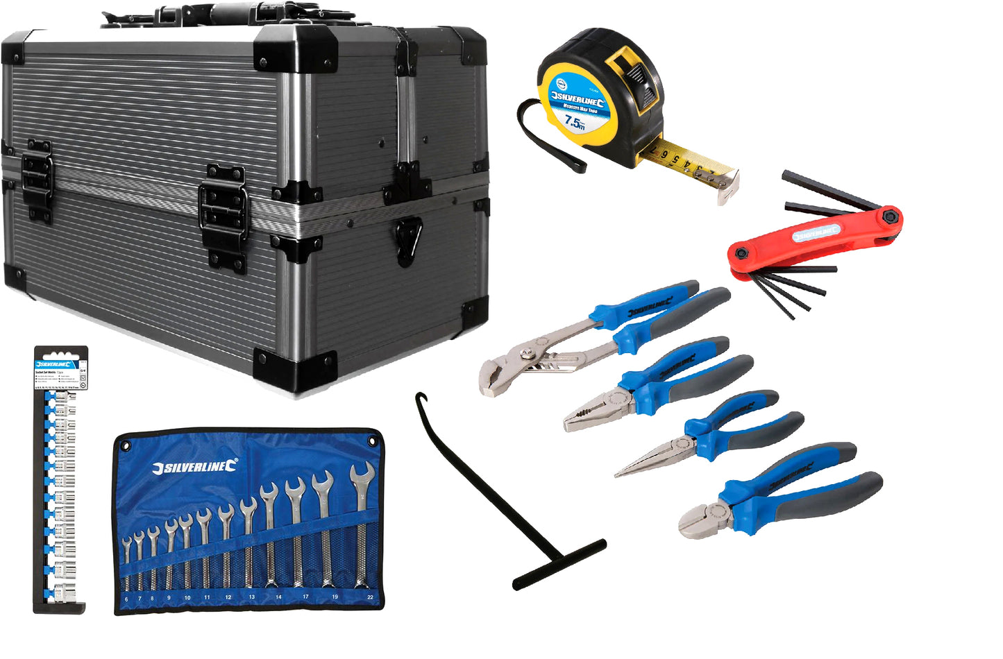 Silverline Starter Toolbox T-Bar Plier Spanner Kit