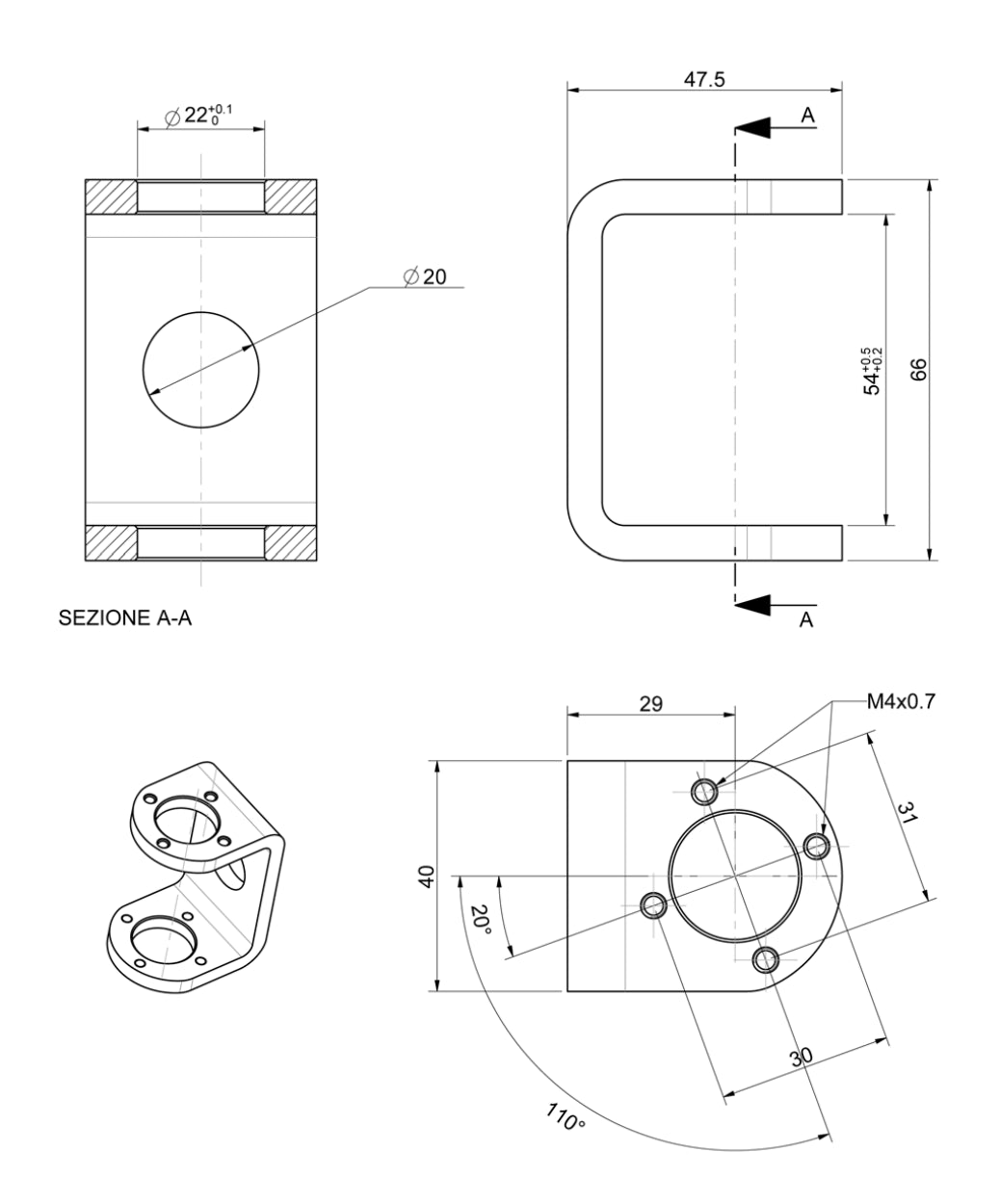 Chassis Yoke Bracket With Adjustment Holes 20mm KT008